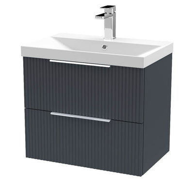Hudson Reed Fluted Wall Hung 600mm Vanity Unit With 2 Drawers & Thin Edge Ceramic Basin - Satin Anthracite
