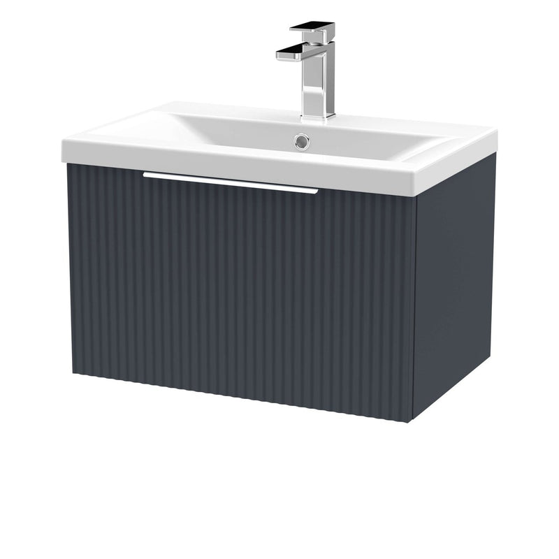 Hudson Reed Fluted Wall Hung 600mm Vanity Unit With 1 Drawer & Ceramic Basin - Satin Anthracite