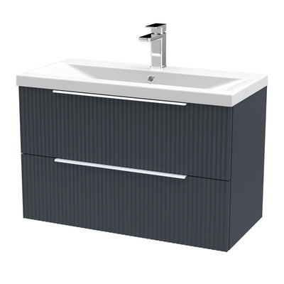 Hudson Reed Fluted Wall Hung 800mm Vanity Unit With 2 Drawers & Mid Edge Ceramic Basin - Satin Anthracite