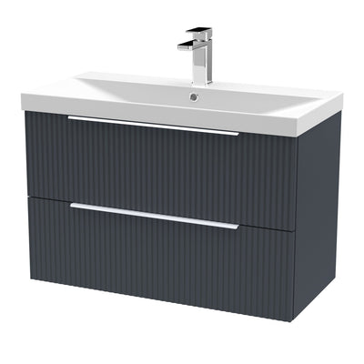 Hudson Reed Fluted Wall Hung 800mm Vanity Unit With 2 Drawers & Thin Edge Ceramic Basin - Satin Anthracite