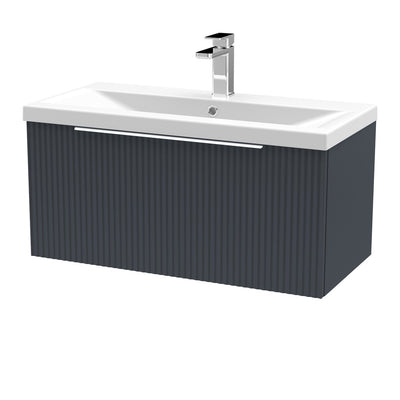 Hudson Reed Fluted Wall Hung 800mm Vanity Unit With 1 Drawer & Mid Edge Ceramic Basin - Satin Anthracite