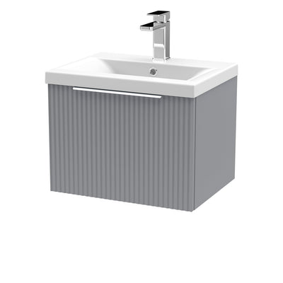 Hudson Reed Fluted Wall Hung 500mm Vanity Unit With 1 Drawer & Mid Edge Ceramic Basin - Satin Grey