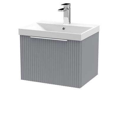 Hudson Reed Fluted Wall Hung 500mm Vanity Unit With 1 Drawer & Thin Edge Ceramic Basin - Satin Grey