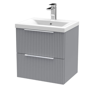 Hudson Reed Fluted Wall Hung 500mm Vanity Unit With 2 Drawers & Mid Edge Ceramic Basin - Satin Grey