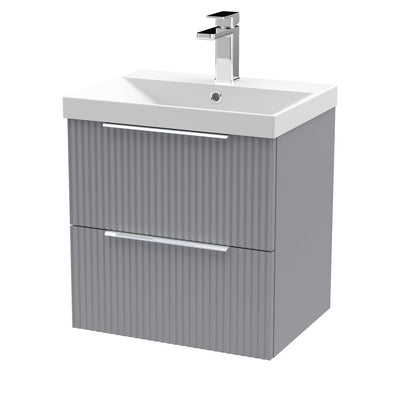 Hudson Reed Fluted Wall Hung 500mm Vanity Unit With 2 Drawers & Thin Edge Ceramic Basin - Satin Grey