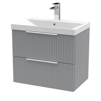 Hudson Reed Fluted Wall Hung 600mm Vanity Unit With 2 Drawers & Thin Edge Ceramic Basin - Satin Grey