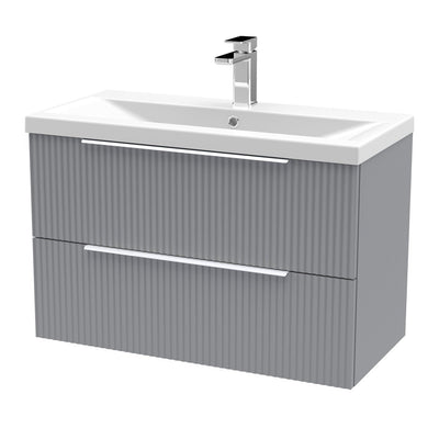 Hudson Reed Fluted Wall Hung 800mm Vanity Unit With 2 Drawers & Mid Edge Ceramic Basin - Satin Grey