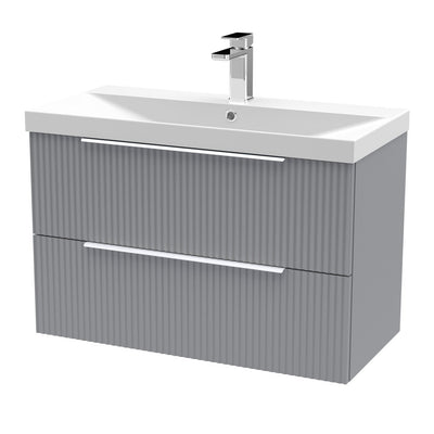 Hudson Reed Fluted Wall Hung 800mm Vanity Unit With 2 Drawers & Thin Edge Ceramic Basin - Satin Grey