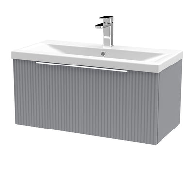 Hudson Reed Fluted Wall Hung 800mm Vanity Unit With 1 Drawer & Mid Edge Ceramic Basin - Satin Grey