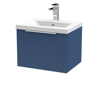 Hudson Reed Fluted Wall Hung 500mm Vanity Unit With 1 Drawer & Mid Edge Ceramic Basin - Satin Blue