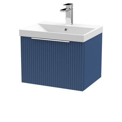 Hudson Reed Fluted Wall Hung 500mm Vanity Unit With 1 Drawer & Thin Edge Ceramic Basin - Satin Blue