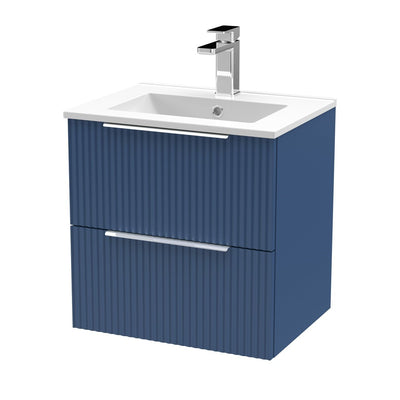 Hudson Reed Fluted Wall Hung 500mm Vanity Unit With 2 Drawers & Minimalist Ceramic Basin - Satin Blue
