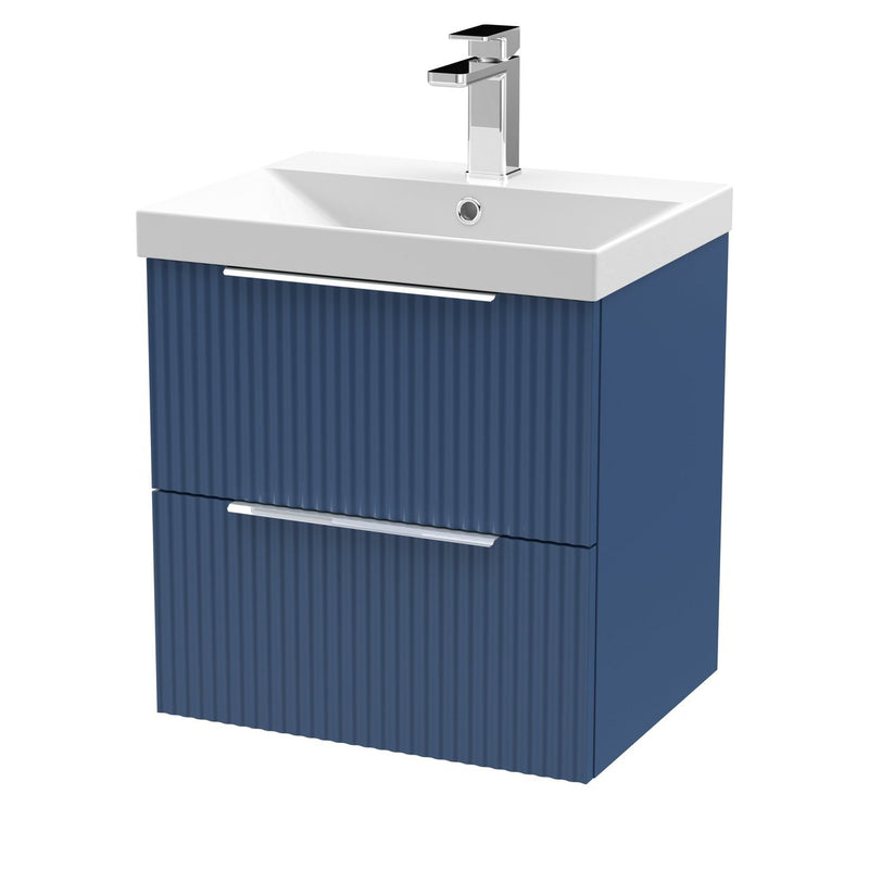 Hudson Reed Fluted Wall Hung 500mm Vanity Unit With 2 Drawers & Thin Edge Ceramic Basin - Satin Blue