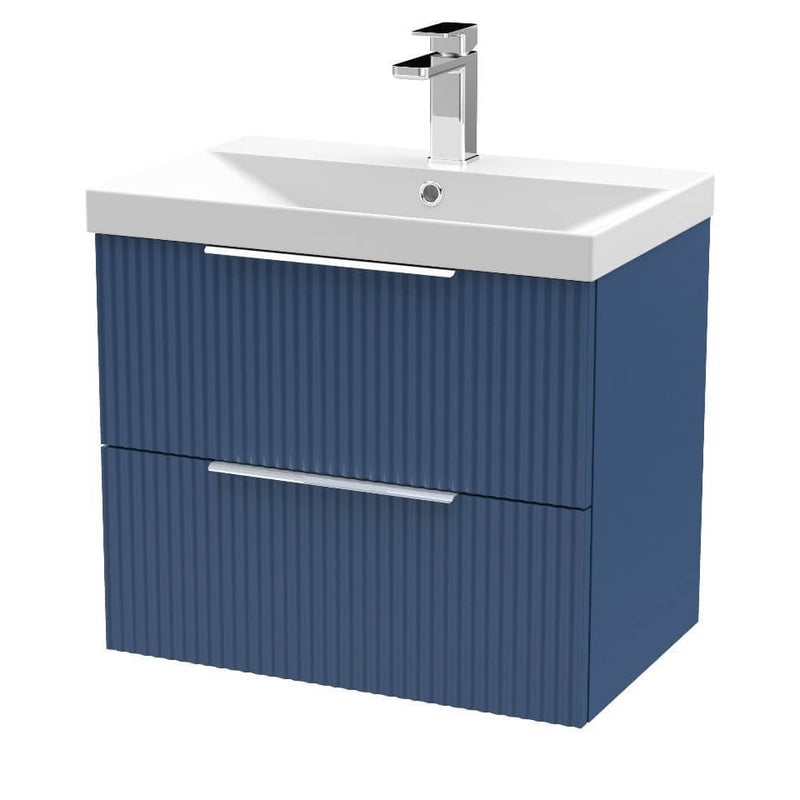 Hudson Reed Fluted Wall Hung 600mm Vanity Unit With 2 Drawers & Thin Edge Ceramic Basin - Satin Blue