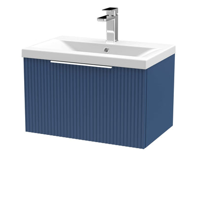 Hudson Reed Fluted Wall Hung 600mm Vanity Unit With 1 Drawer & Ceramic Basin - Satin Blue