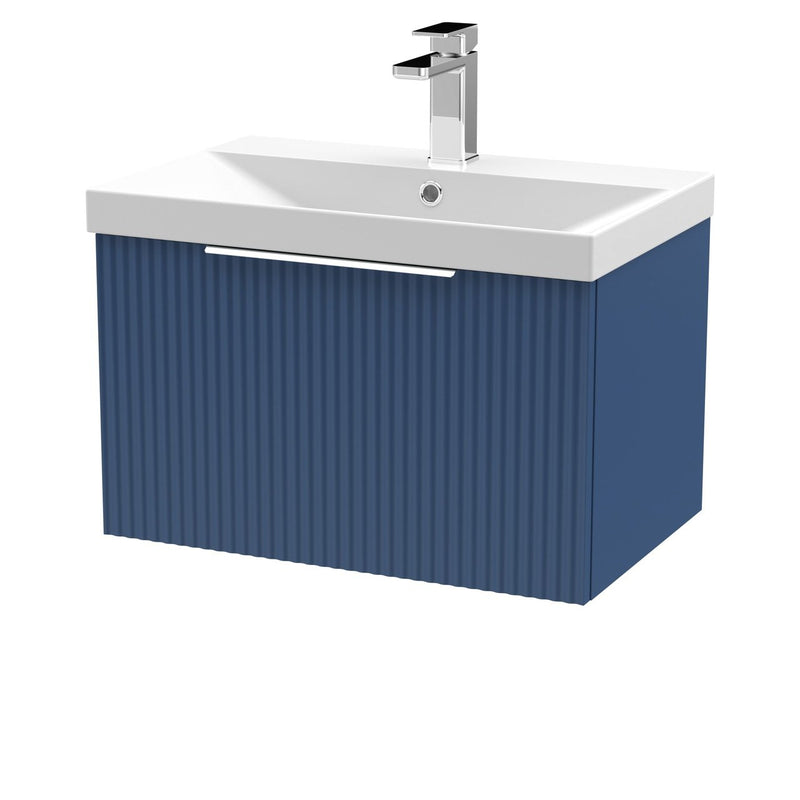 Hudson Reed Fluted Wall Hung 600mm Vanity Unit With 1 Drawer & Ceramic Basin - Satin Blue