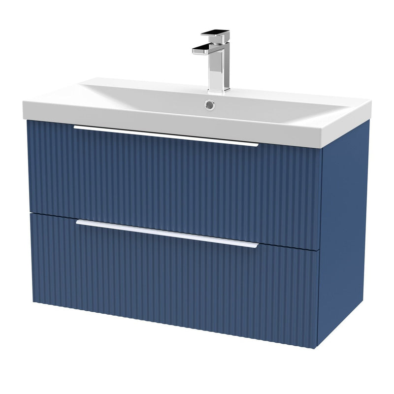 Hudson Reed Fluted Wall Hung 800mm Vanity Unit With 2 Drawers & Thin Edge Ceramic Basin - Satin Blue