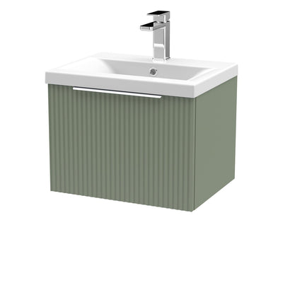 Hudson Reed Fluted Wall Hung 500mm Vanity Unit With 1 Drawer & Mid Edge Ceramic Basin - Satin Green