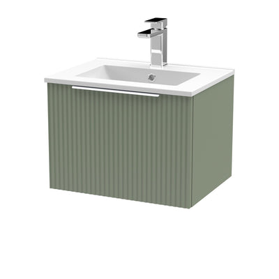 Hudson Reed Fluted Wall Hung 500mm Vanity Unit With 1 Drawer & Minimalist Ceramic Basin - Satin Green