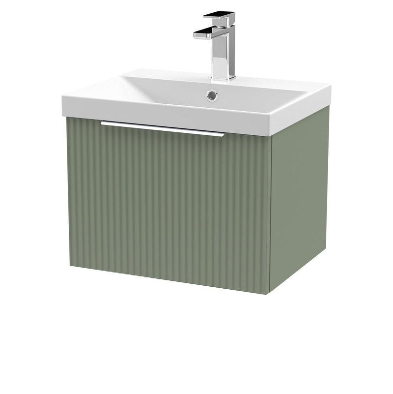 Hudson Reed Fluted Wall Hung 500mm Vanity Unit With 1 Drawer & Thin Edge Ceramic Basin - Satin Green