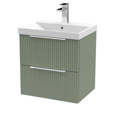 Hudson Reed Fluted Wall Hung 500mm Vanity Unit With 2 Drawers & Thin Edge Ceramic Basin - Satin Green