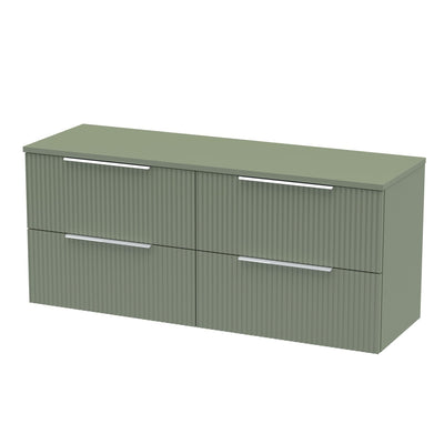 Hudson Reed Fluted Wall Hung 1200mm Vanity Unit With 4 Drawers & Worktop - Satin Green
