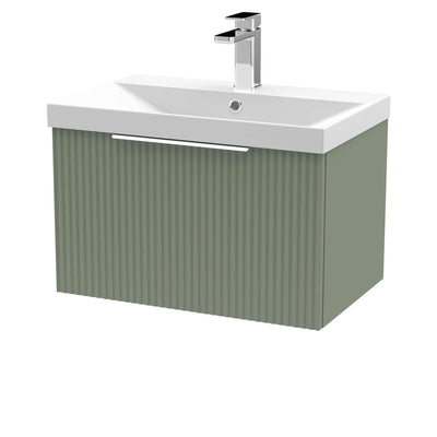 Hudson Reed Fluted Wall Hung 600mm Vanity Unit With 1 Drawer & Ceramic Basin - Satin Green