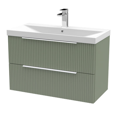 Hudson Reed Fluted Wall Hung 800mm Vanity Unit With 2 Drawers & Thin Edge Ceramic Basin - Satin Green