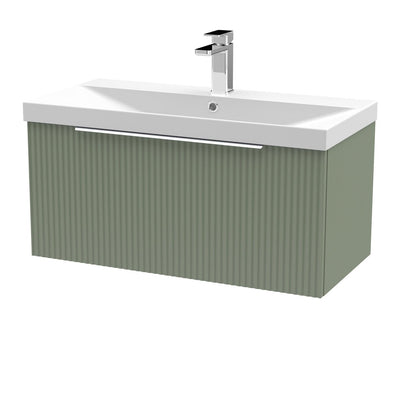 Hudson Reed Fluted Wall Hung 800mm Vanity Unit With 1 Drawer & Thin Edge Ceramic Basin - Satin Green