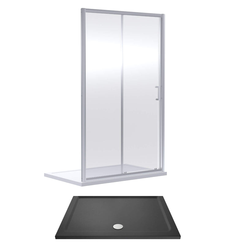 Porto Chrome 6mm Sliding Shower Door With Slate Effect Stone Resin Tray & Waste - 1600 x 800mm