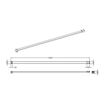 Nuie Wetroom Flat Support Bar - Chrome