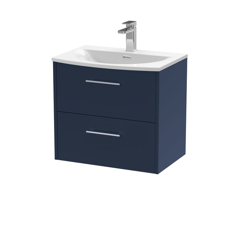 Hudson Reed Juno Wall Hung 600mm Vanity Unit With 2 Drawers & Curved Ceramic Basin - Matt Electric Blue