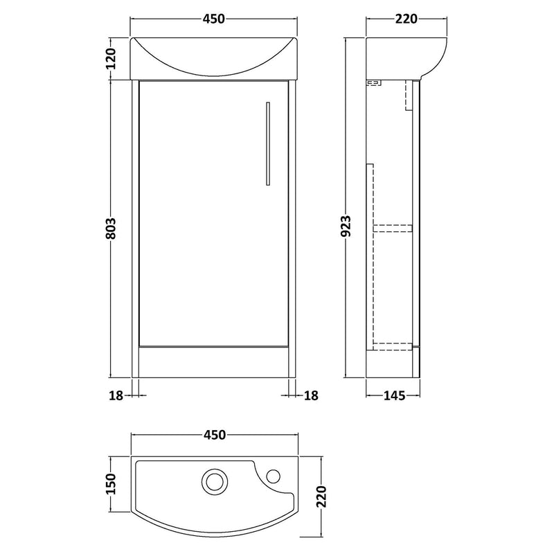 Hudson Reed Juno Compact Floor Standing 440mm Vanity Unit With Ceramic Basin