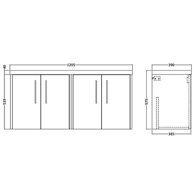 Hudson Reed Juno Wall Hung 1200mm Vanity Unit With 4 Doors & Twin Basin
