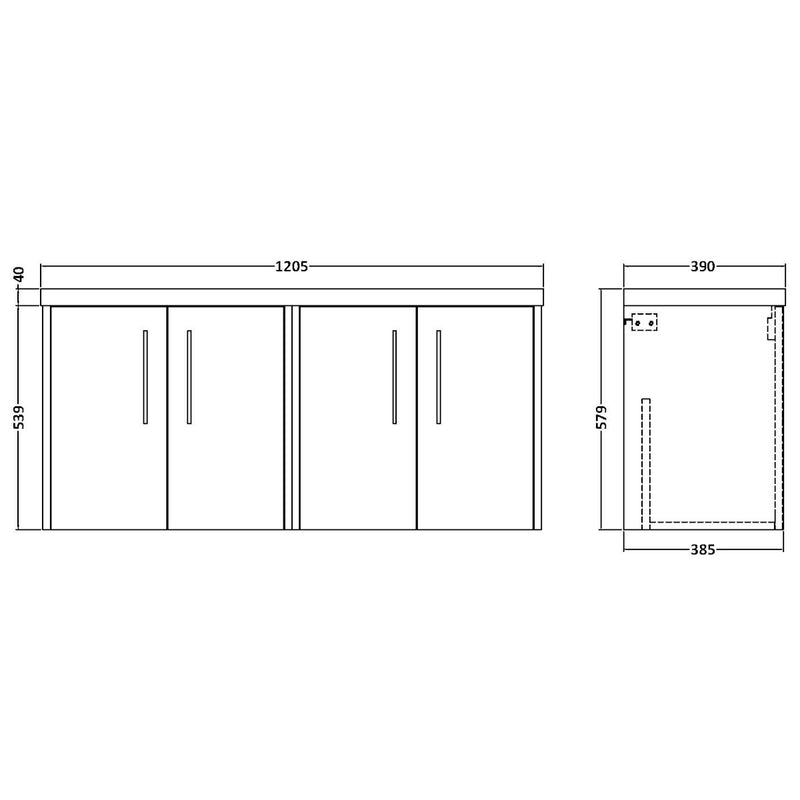 Hudson Reed Juno Wall Hung 1200mm Vanity Unit With 4 Doors & Twin Basin