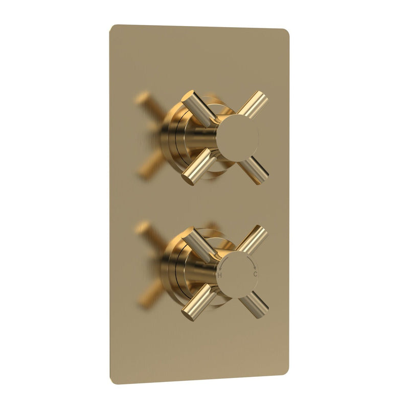 Hudson Reed Tec Cross 1 Outlet Twin Handle Concealed Thermostatic Shower Valve - Brushed Brass