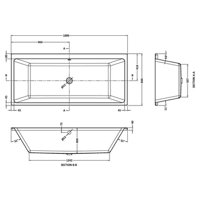 Thin Edge Square Double Ended Bath - 1800 x 800mm