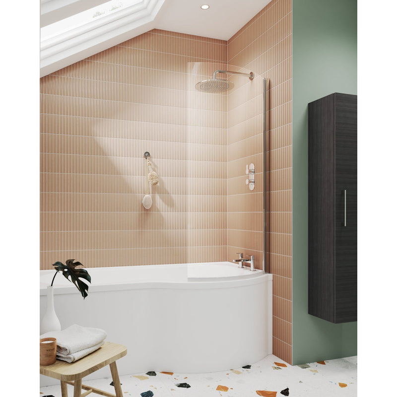 Capri Curved P Shape Shower Bath Screen 715mm