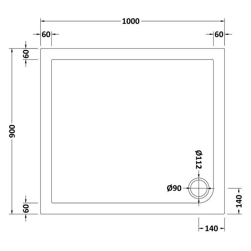 Porto Chrome 6mm Sliding Shower Door With White Stone Resin Tray & Waste - 1000 x 900mm