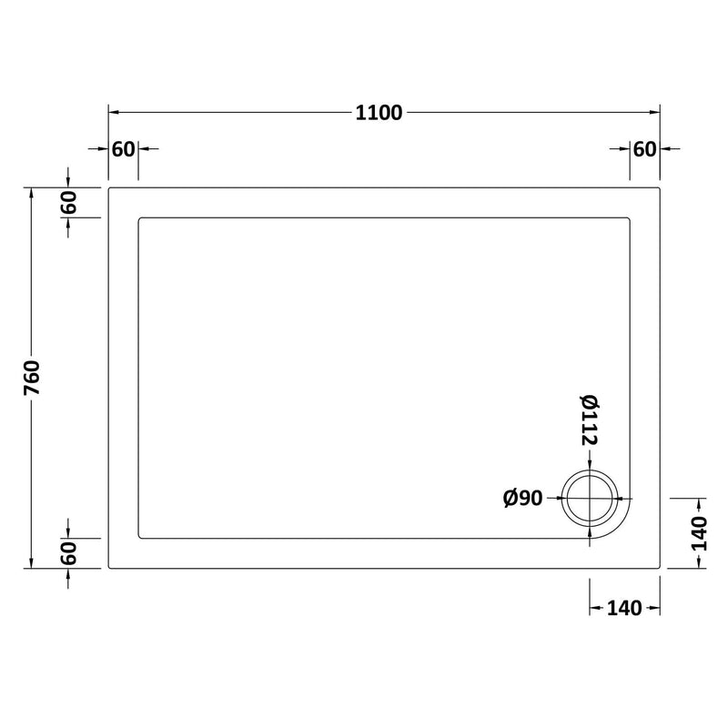 Porto Matt Black 6mm Sliding Shower Door With White Stone Resin Tray & Waste - 1100 x 760mm