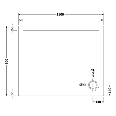 Porto Chrome 6mm Sliding Shower Door With White Stone Resin Tray & Waste - 1100 x 900mm