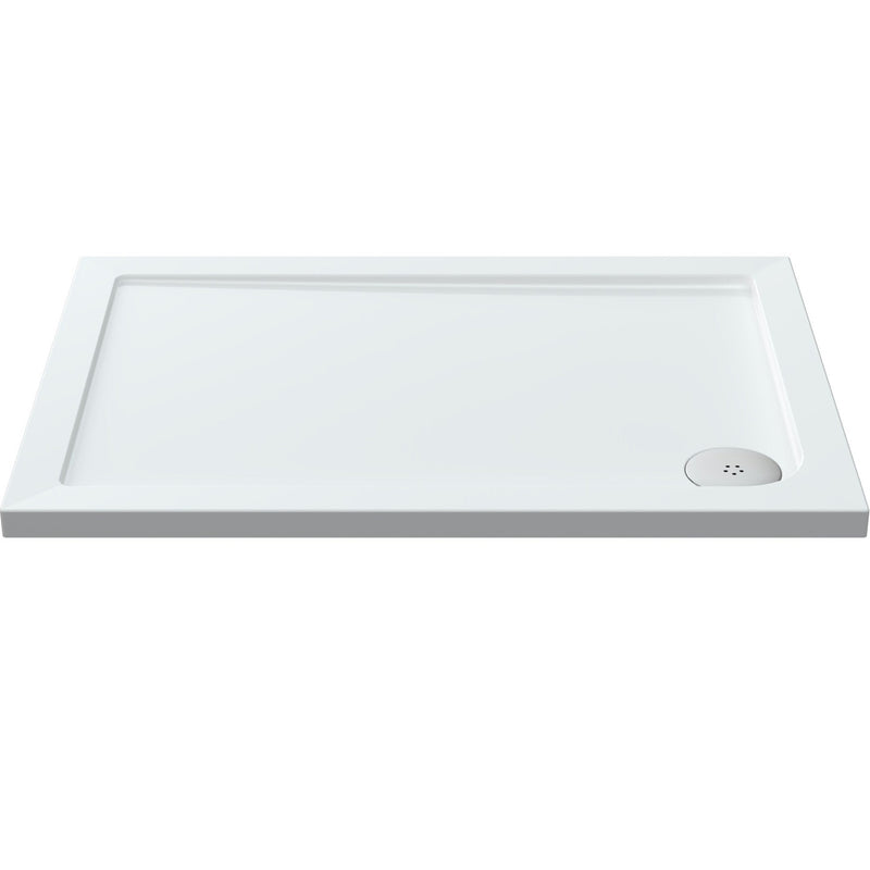 Porto Chrome 6mm Pivot Shower Door With White Stone Resin Tray & Waste - 900 x 800mm