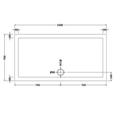 Porto Chrome 6mm Sliding Shower Door With Slate Effect Stone Resin Tray & Waste - 1500 x 760mm