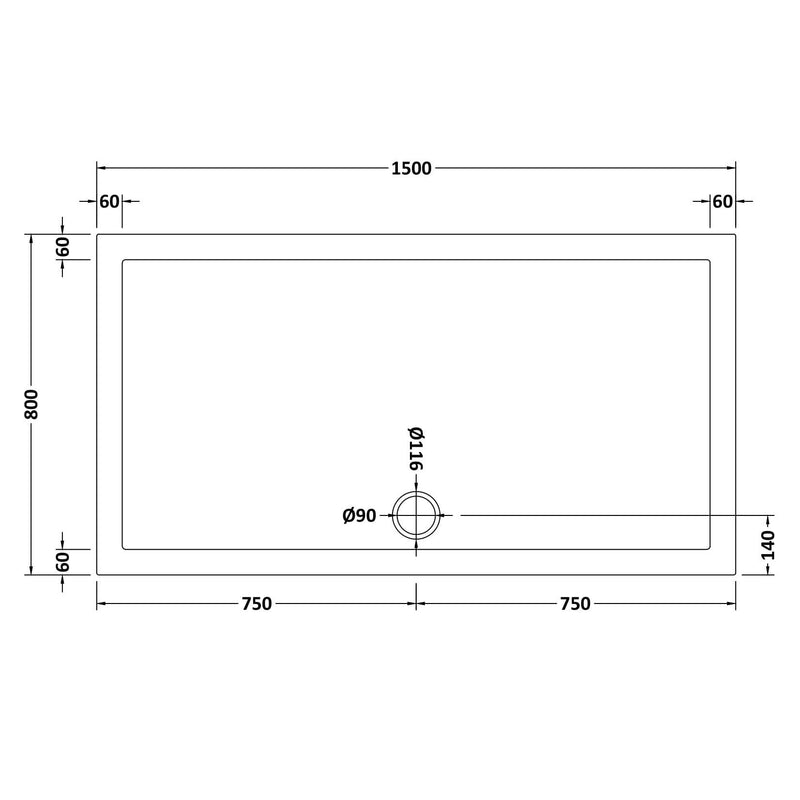 Porto Matt Black 6mm Sliding Shower Door With Slate Effect Stone Resin Tray & Waste - 1500 x 800mm