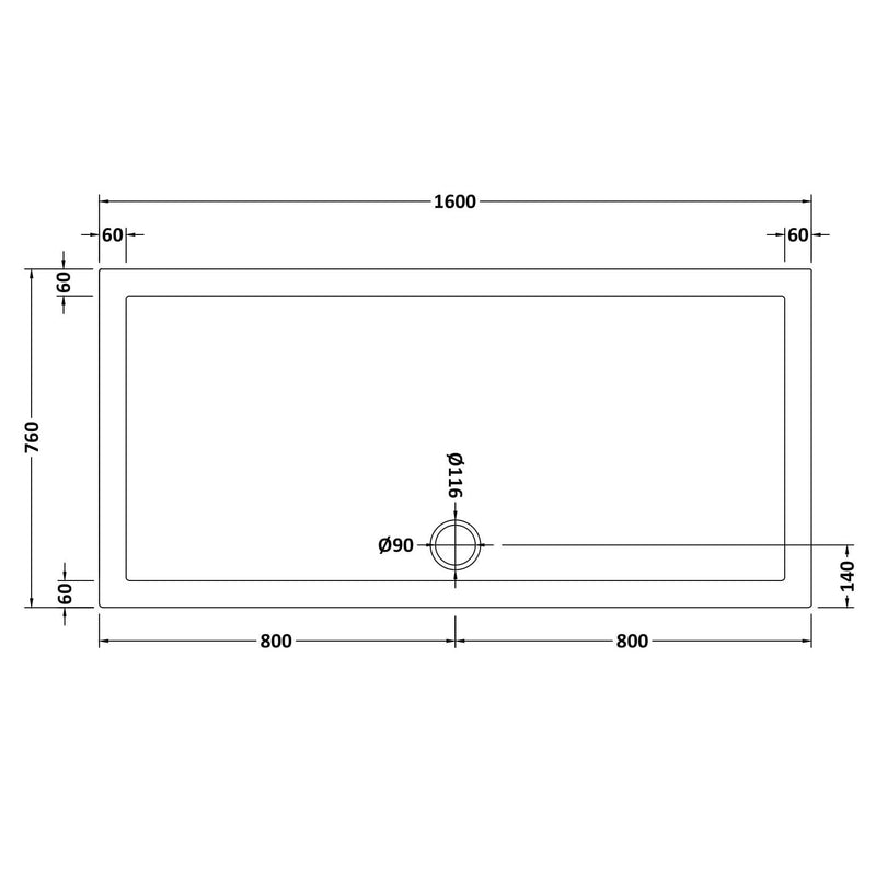 Porto Matt Black 6mm Sliding Shower Door With Slate Effect Stone Resin Tray & Waste - 1600 x 760mm