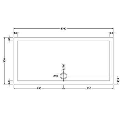 Porto Matt Black 6mm Sliding Shower Door With White Stone Resin Tray & Waste - 1700 x 800mm