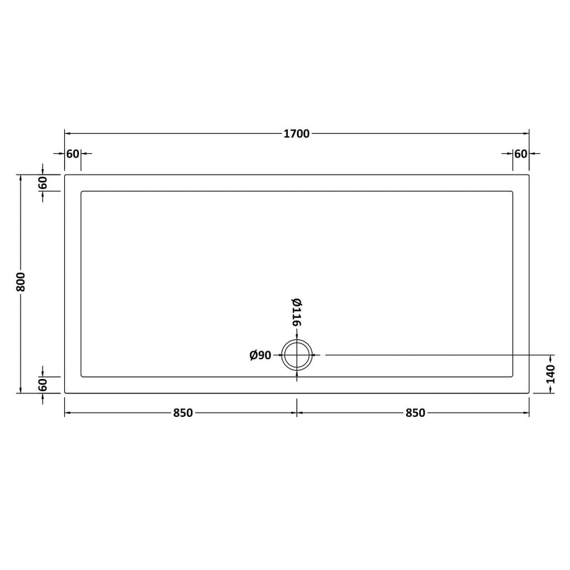 Porto Matt Black 6mm Sliding Shower Door With White Stone Resin Tray & Waste - 1700 x 800mm