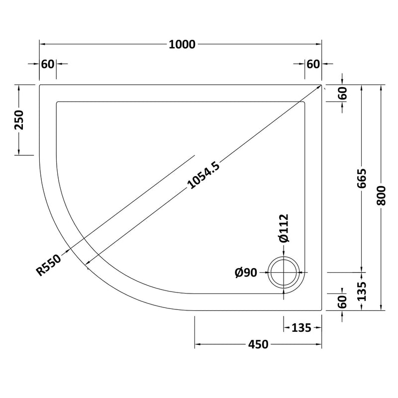 Porto Matt Black 6mm Offset Quadrant Shower Enclosure With White Stone Resin Tray & Waste - 1000 x 800mm