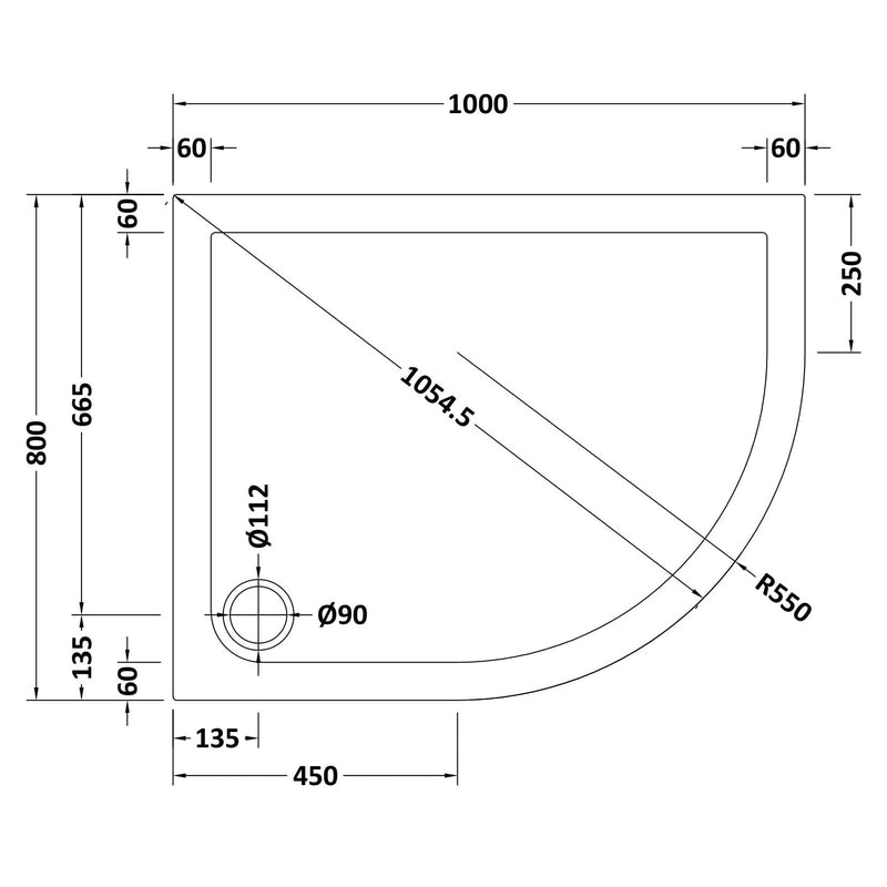 Porto Brushed Brass 6mm Offset Quadrant Shower Enclosure With White Stone Resin Tray & Waste - 1000 x 800mm