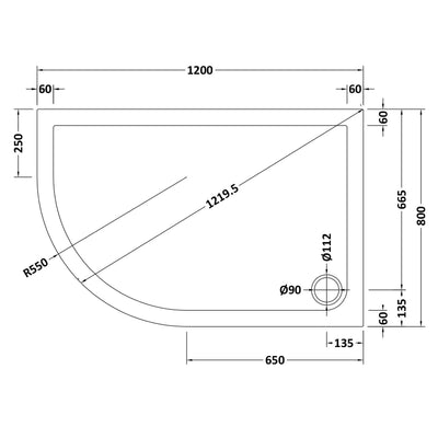 Porto Matt Black 6mm Offset Quadrant Shower Enclosure With White Stone Resin Tray & Waste - 1200 x 800mm